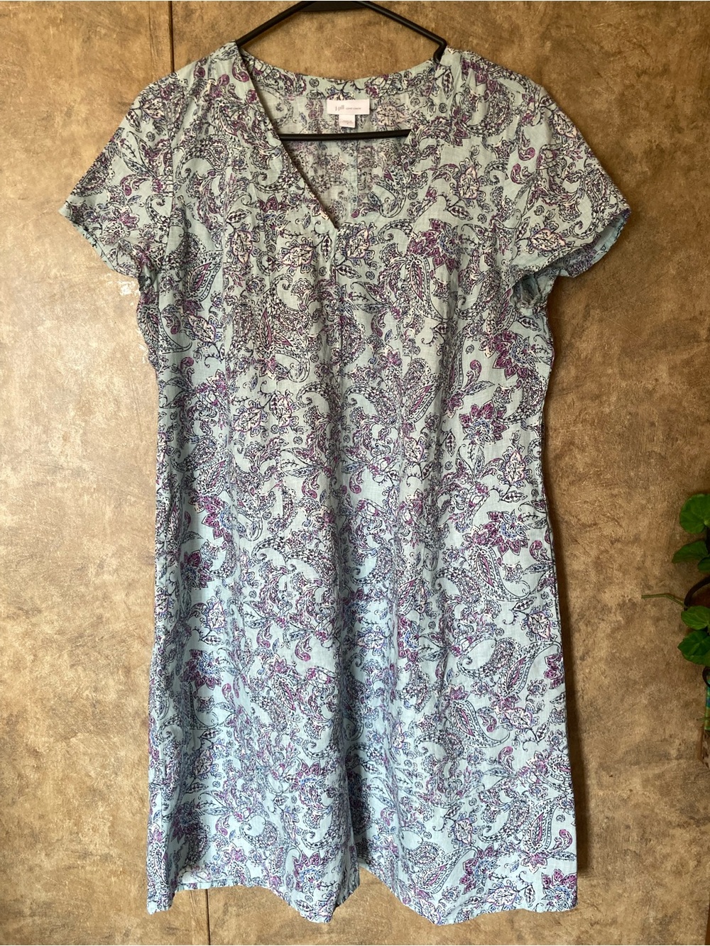 J. Jill Love Linen Blue Paisley Dress Size Small Boho Cottage Granola Pastel